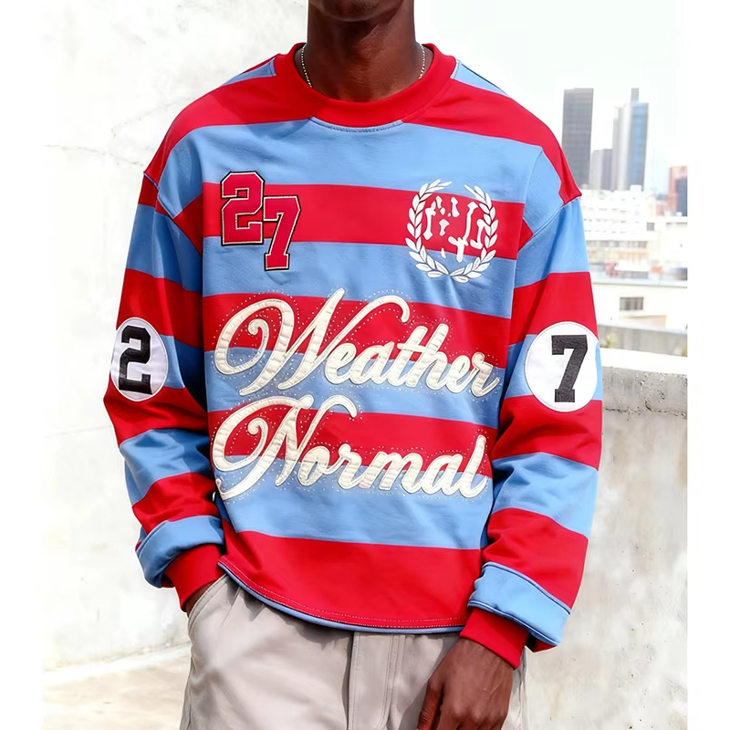 Red Blue Stripe Casual Oversized Graphic T Shirt