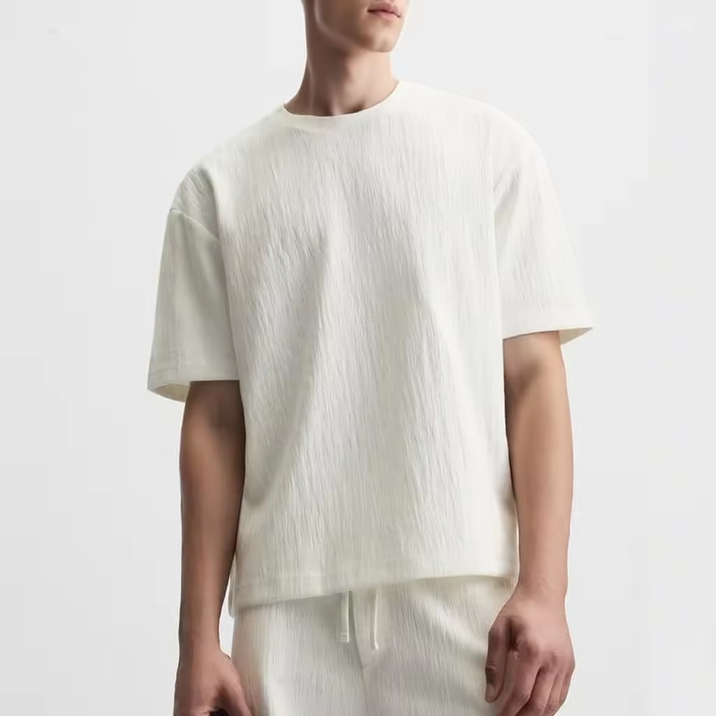 Men's White Textured Short Sleeve T-Shirt