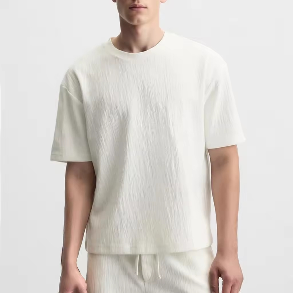Men's White Textured Short Sleeve T-Shirt