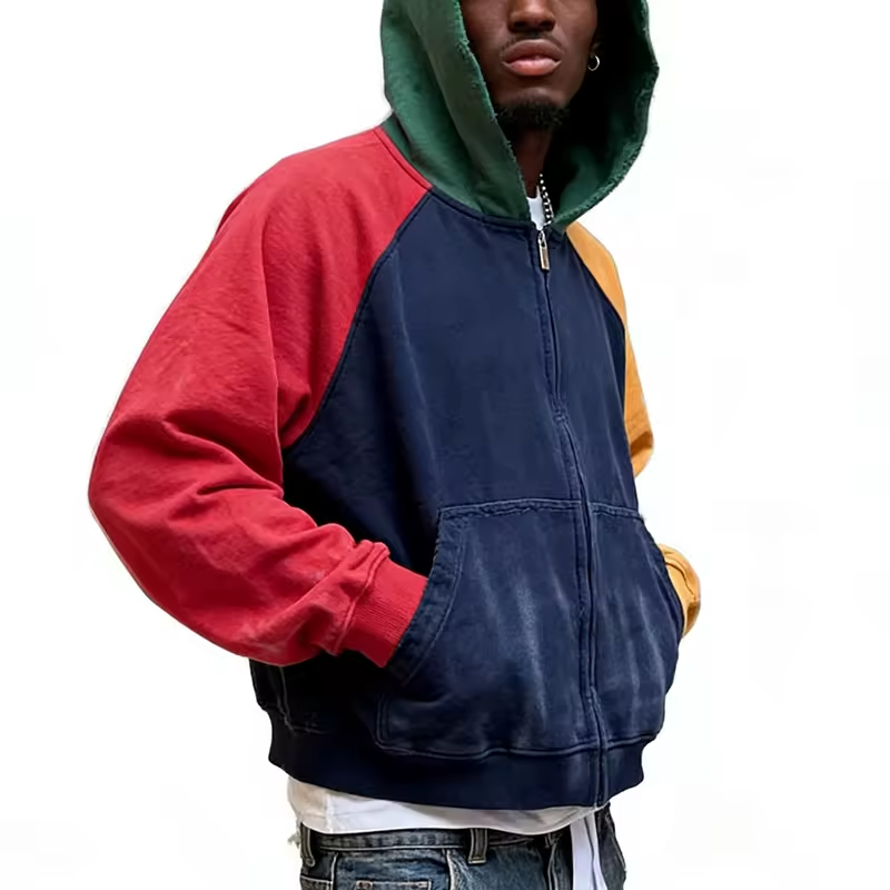 Color Block Street Zip Up Hoodie