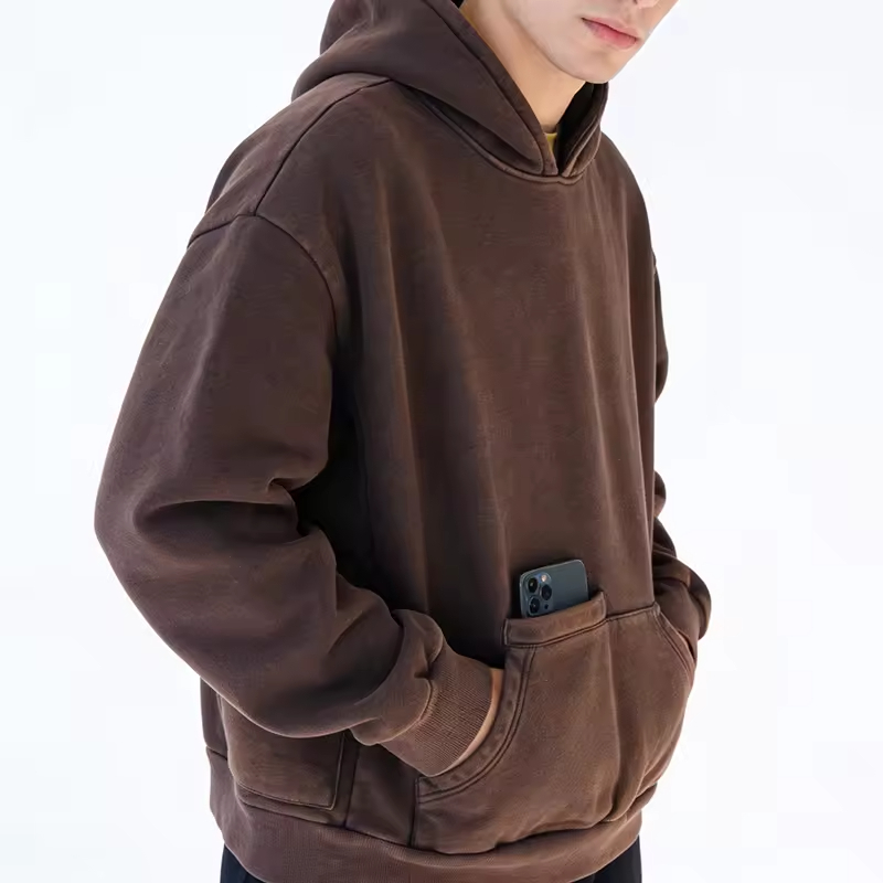 Solid Color Relaxed Fit Street Pullover Hoodie