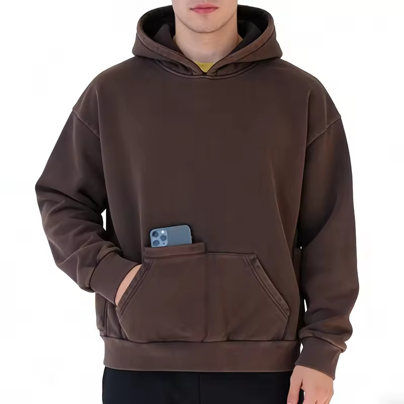 Solid Color Relaxed Fit Street Pullover Hoodie