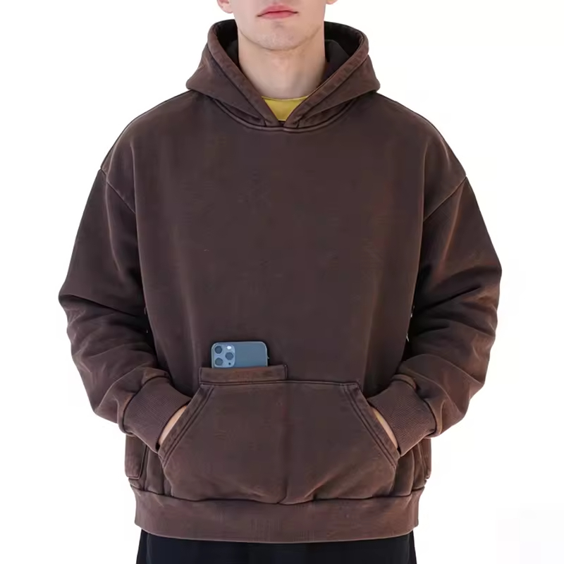 Solid Color Relaxed Fit Street Pullover Hoodie