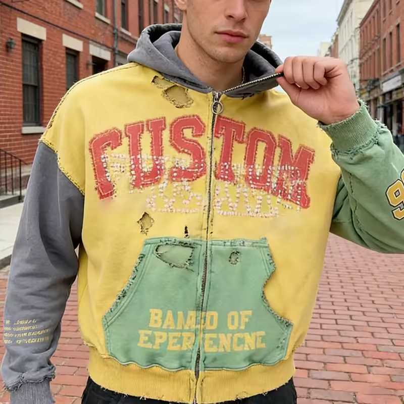Washed Distressed Rhinestone Hoodie