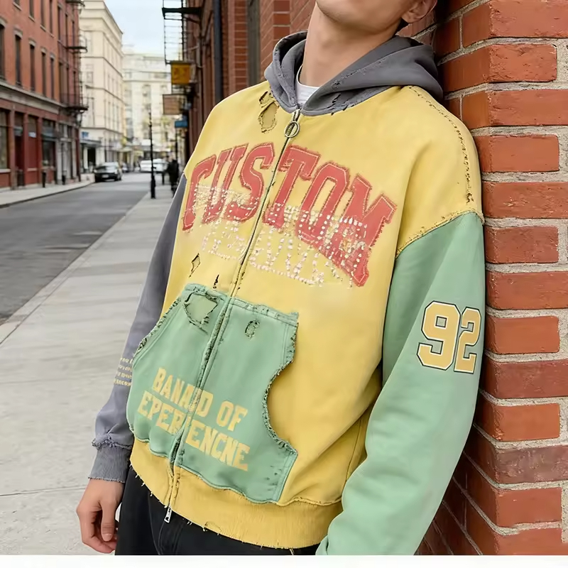 Washed Distressed Rhinestone Hoodie