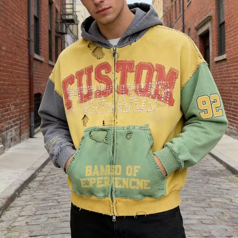 Washed Distressed Rhinestone Hoodie
