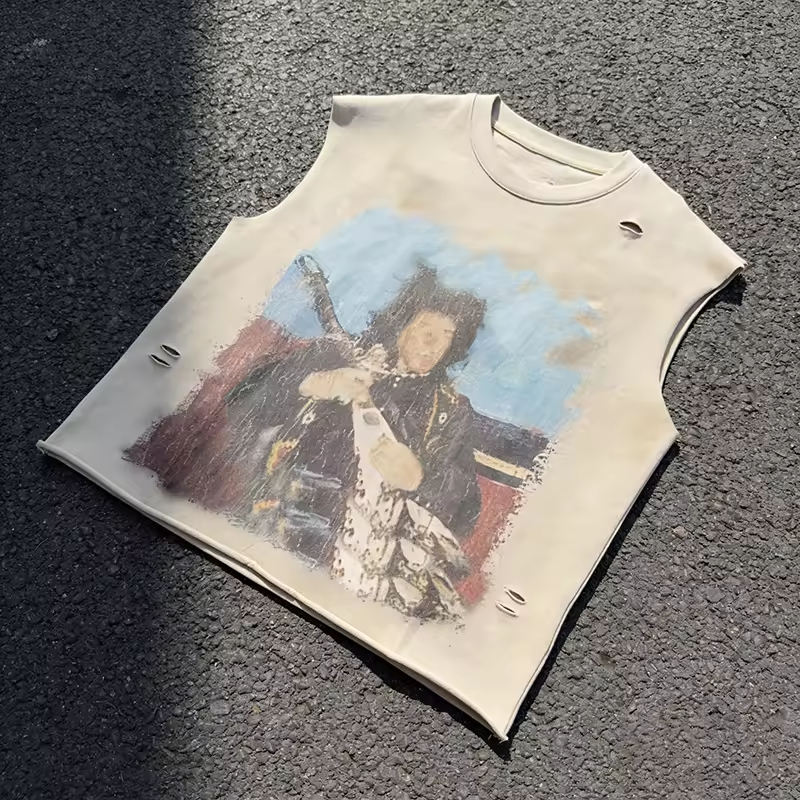 Distressed Dtg Printing Tank Top