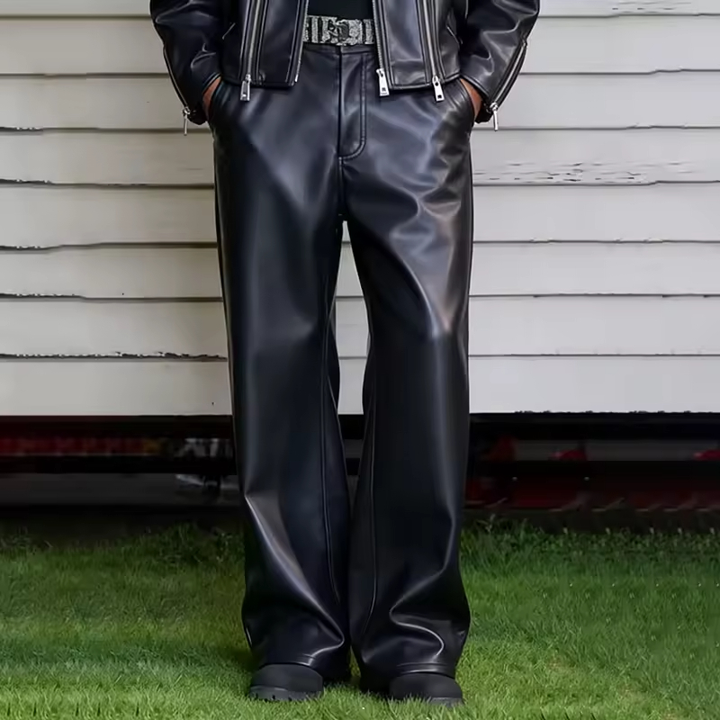 Wide Leg Baggy Faux Pu Leather Pants