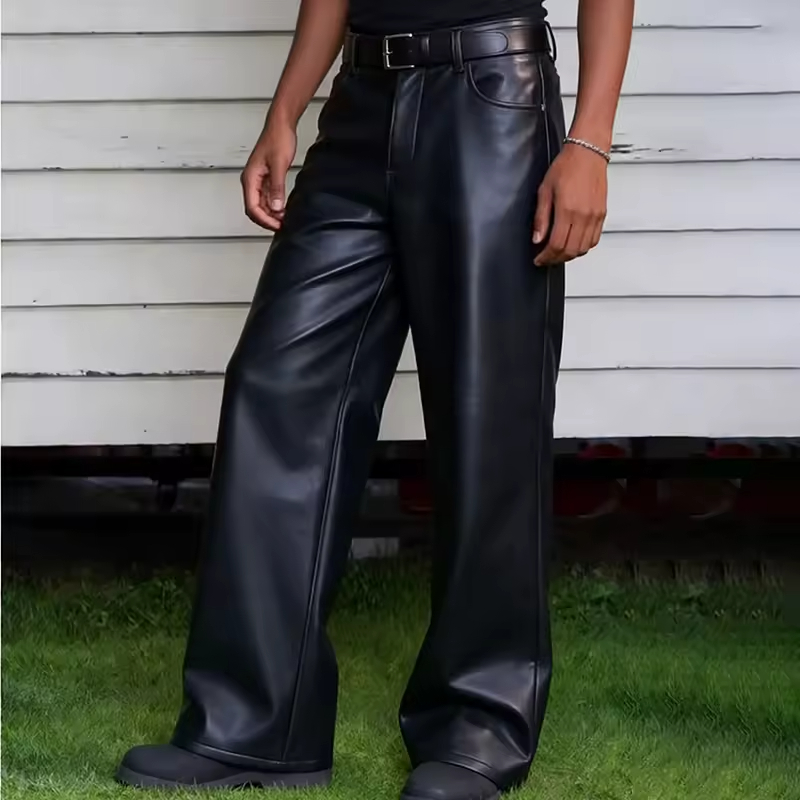 Wide Leg Baggy Faux Pu Leather Pants