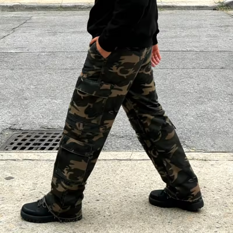Wide Leg Distressed Cargo Pants Men