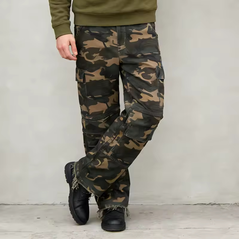 Wide Leg Distressed Cargo Pants Men