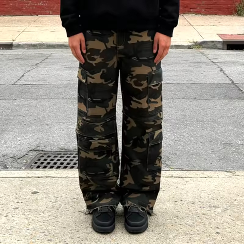 Wide Leg Distressed Cargo Pants Men