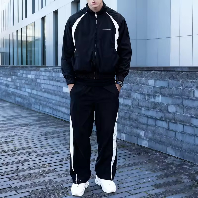 Streetwear Black Sport Zip Up Jacket Jogger Tracksuit Set