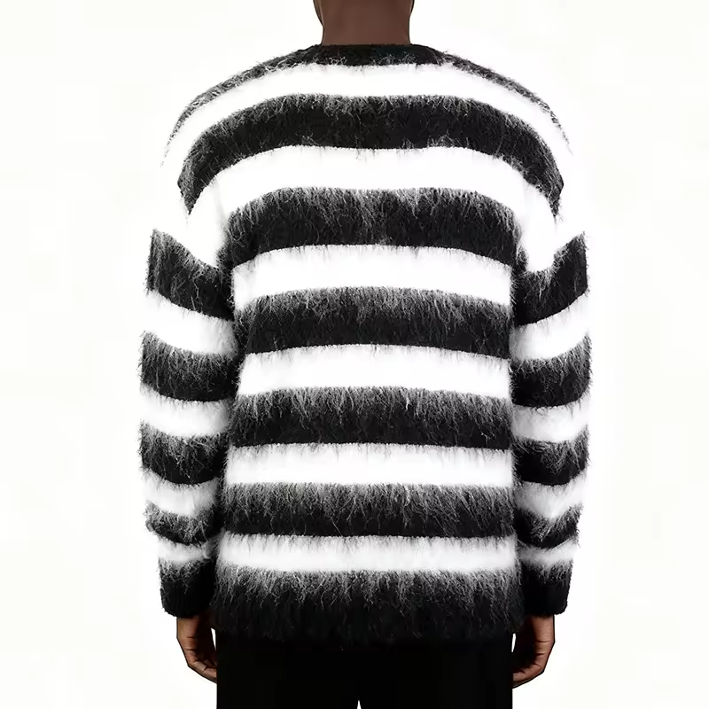 Jumper Knitted Winter Mohair Stripe Sweater