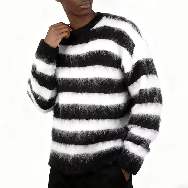 Jumper Knitted Winter Mohair Stripe Sweater
