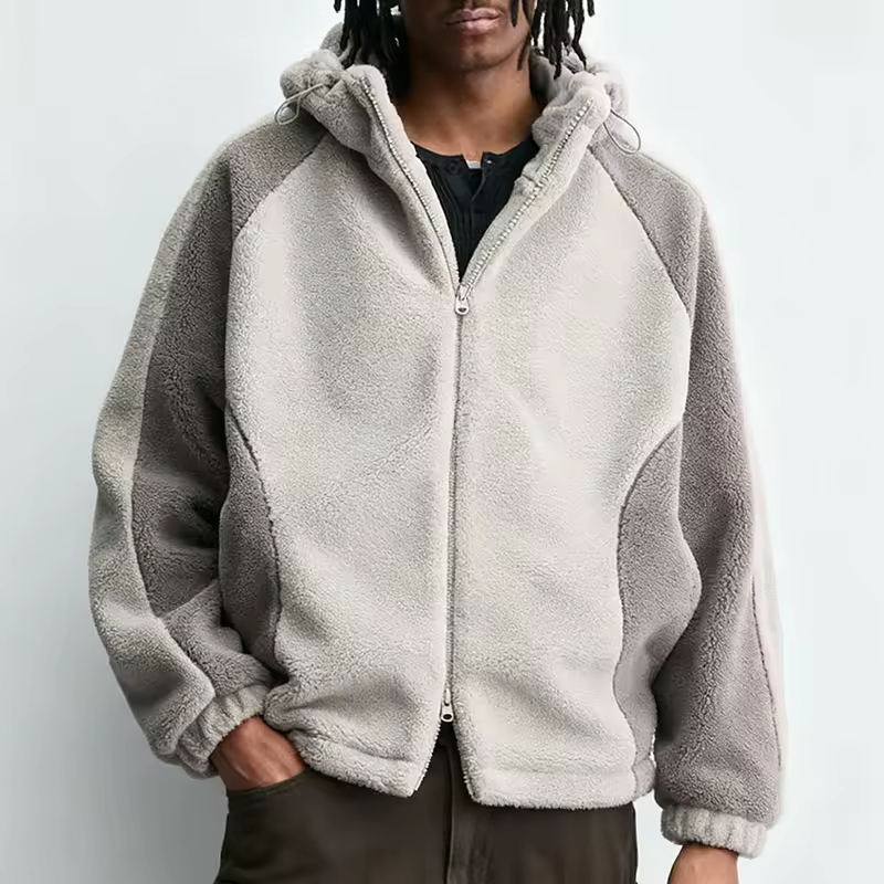 Sherpa Fleece Zip Cozy Colorblock Jacket
