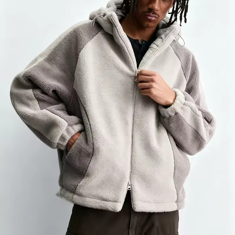 Sherpa Fleece Zip Cozy Colorblock Jacket