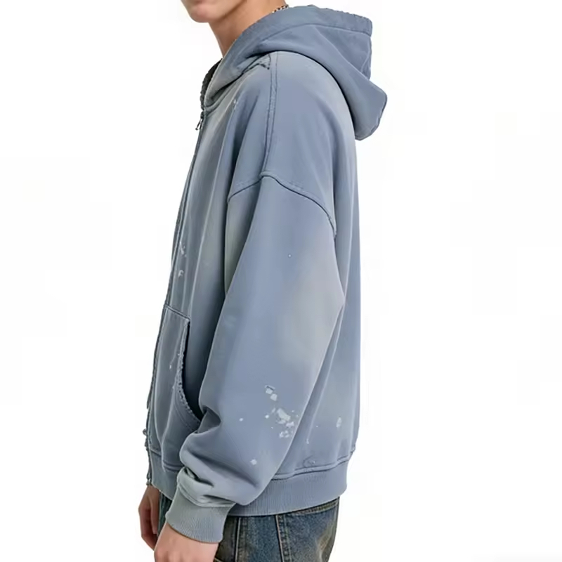 Vintage Wash Zip Hoodie with Paint Stains