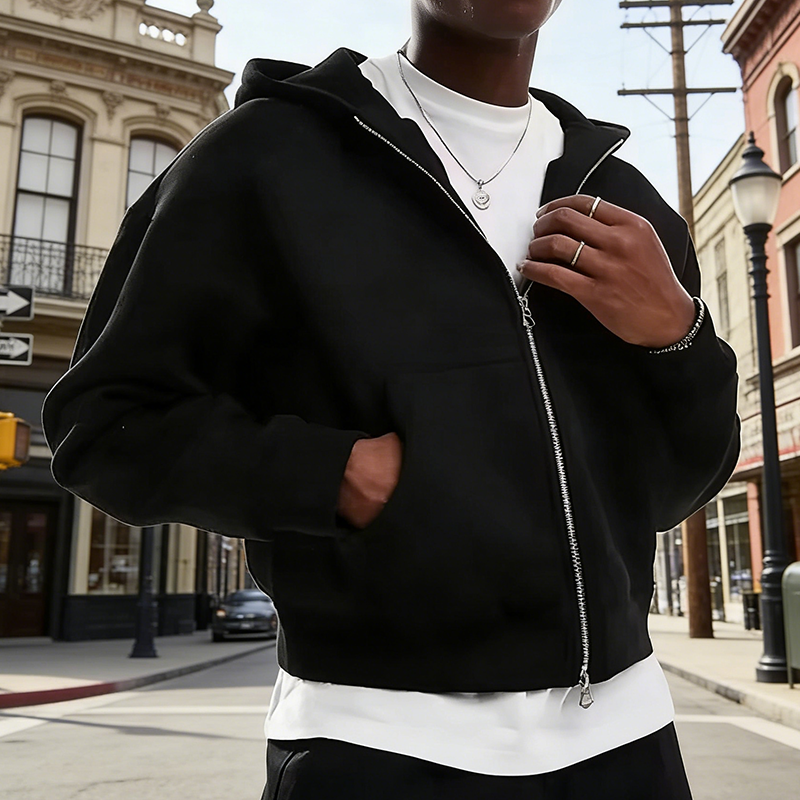 Boxy Cropped Zip up Hoodie for Men