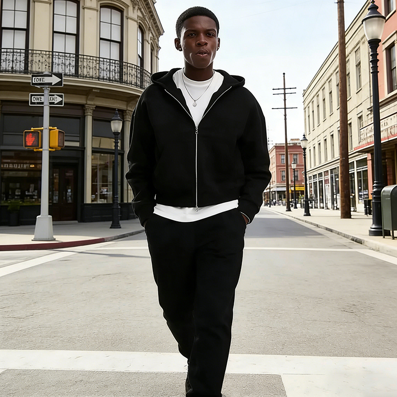 Boxy Cropped Zip up Hoodie for Men