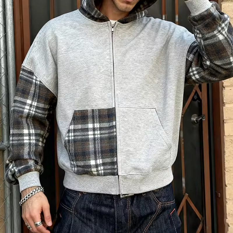 Zip up Plaid Hoodie
