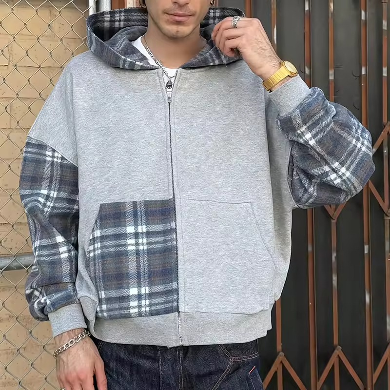 Zip up Plaid Hoodie