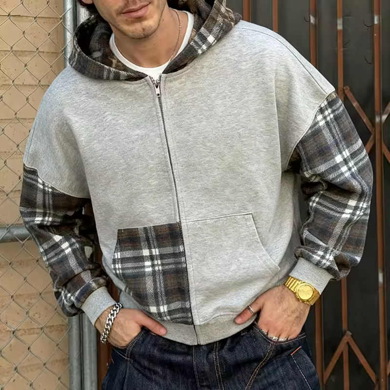 Zip up Plaid Hoodie