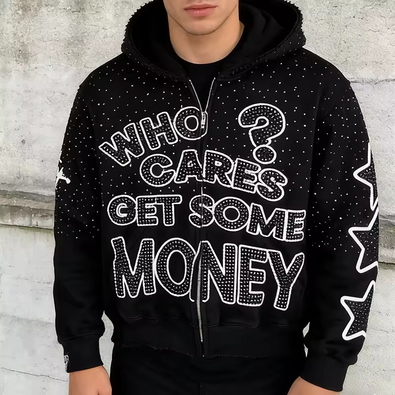 Zip up Rhinestone Hoodie