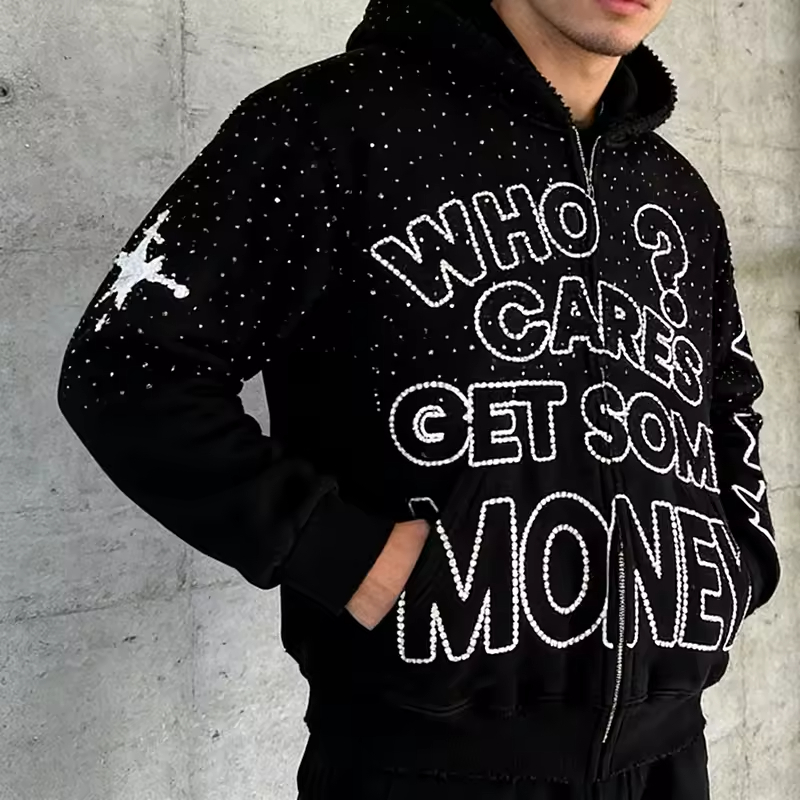 Zip up Rhinestone Hoodie