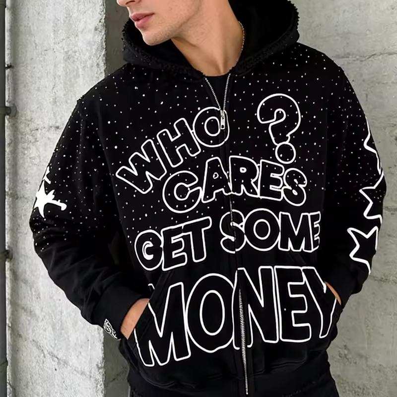 Zip up Rhinestone Hoodie
