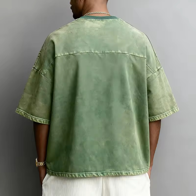 Retro Athletic Style Washed Green Number Print Oversized Graphic T Shirt