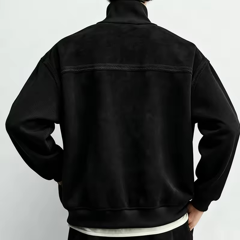 Streetwear Black High Collar Half Zip Sweatshirt