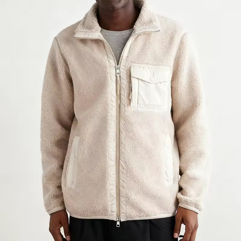Soft Fleece Cream Casual Zip Jacket