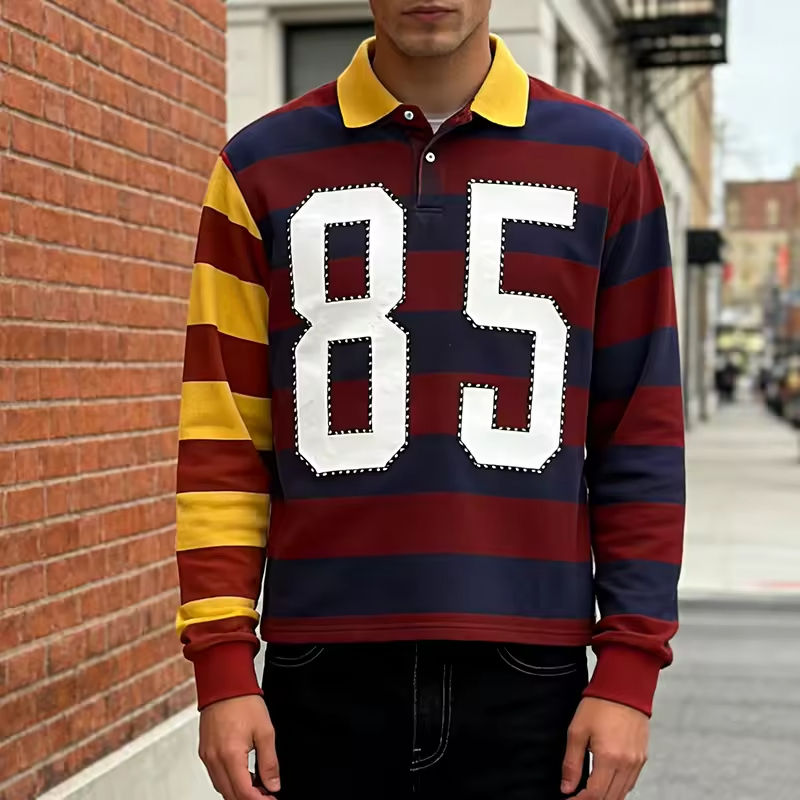 Long Sleeves Polo Stripes T Shirt