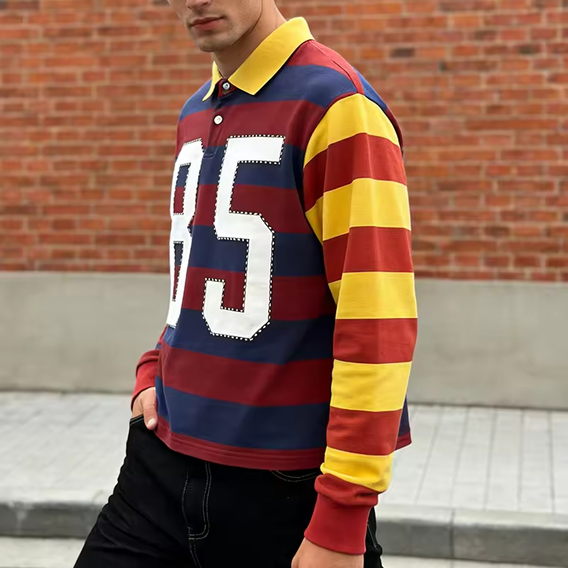 Long Sleeves Polo Stripes T Shirt