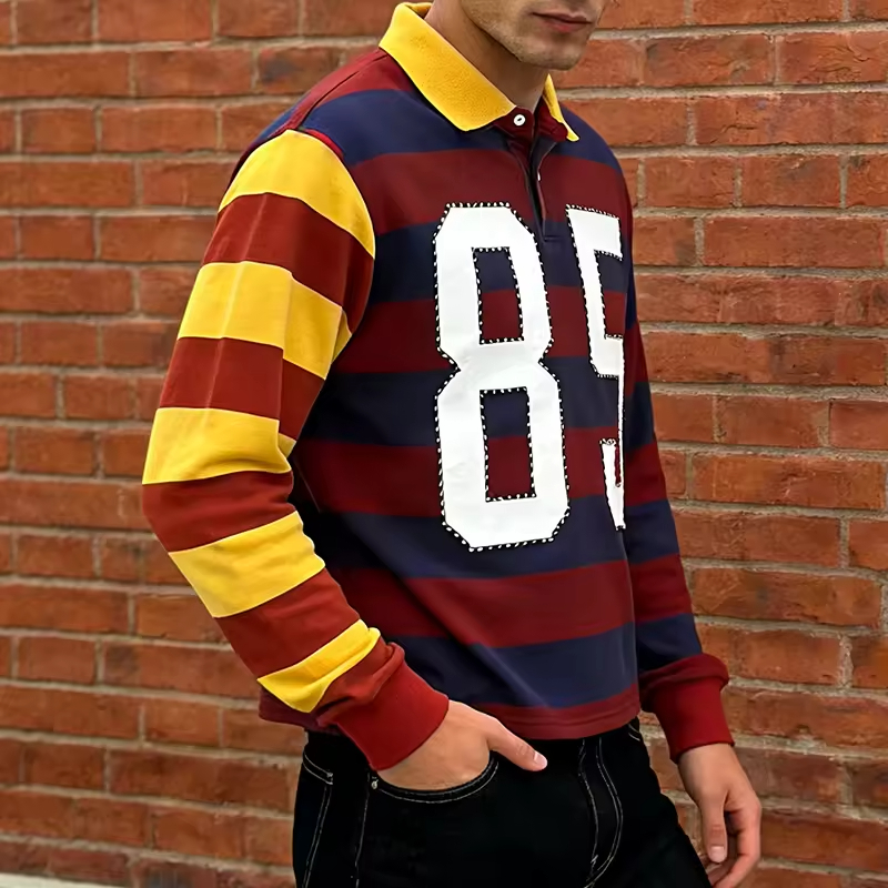Long Sleeves Polo Stripes T Shirt
