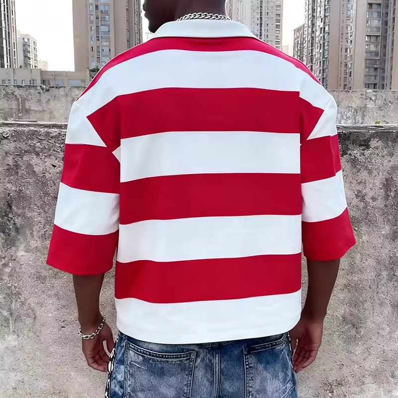 Classic Retro Stripe Pattern Casual Oversized Polo Shirt