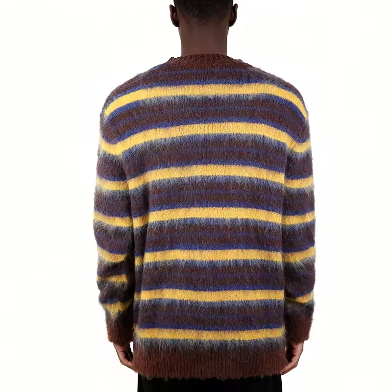 Striped Design Knitted Pullover Mohair Sweater