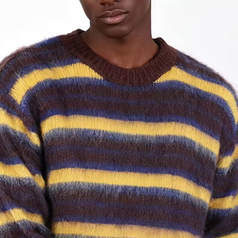 Striped Design Knitted Pullover Mohair Sweater