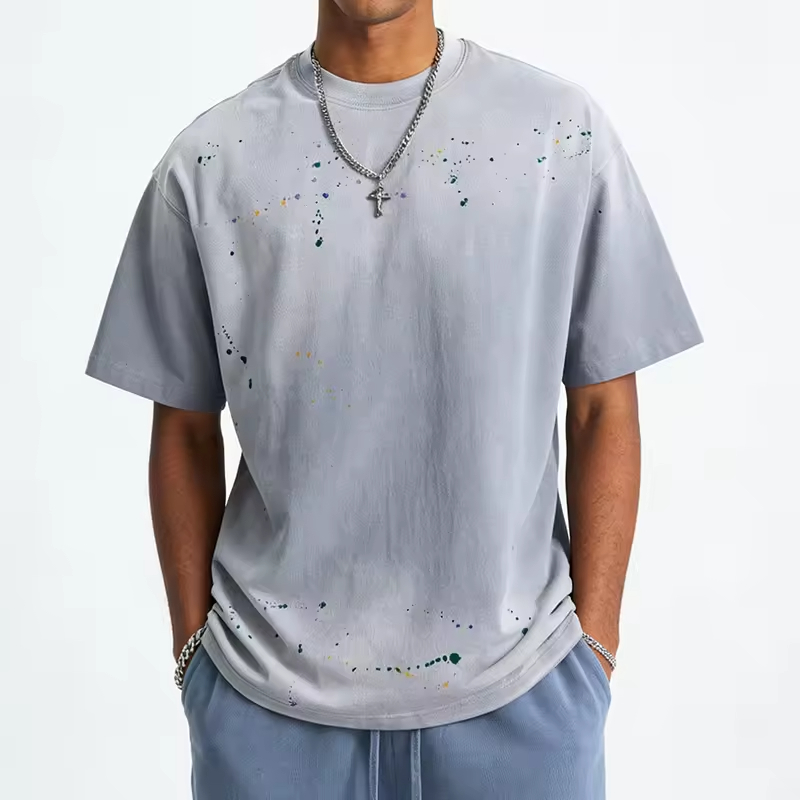 Light Grey Paint Splash Graphic T Shirt