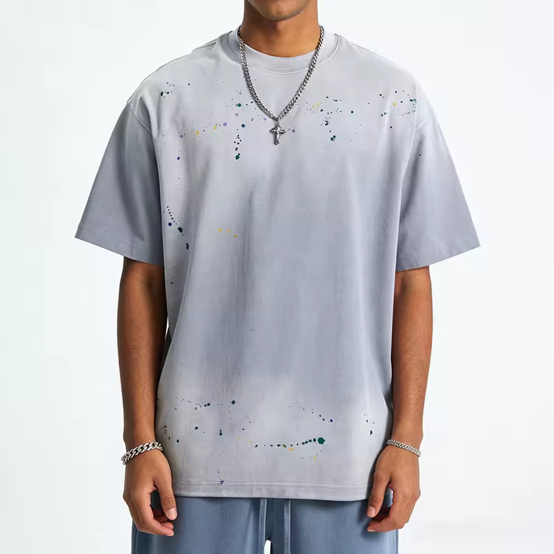 Light Grey Paint Splash Graphic T Shirt