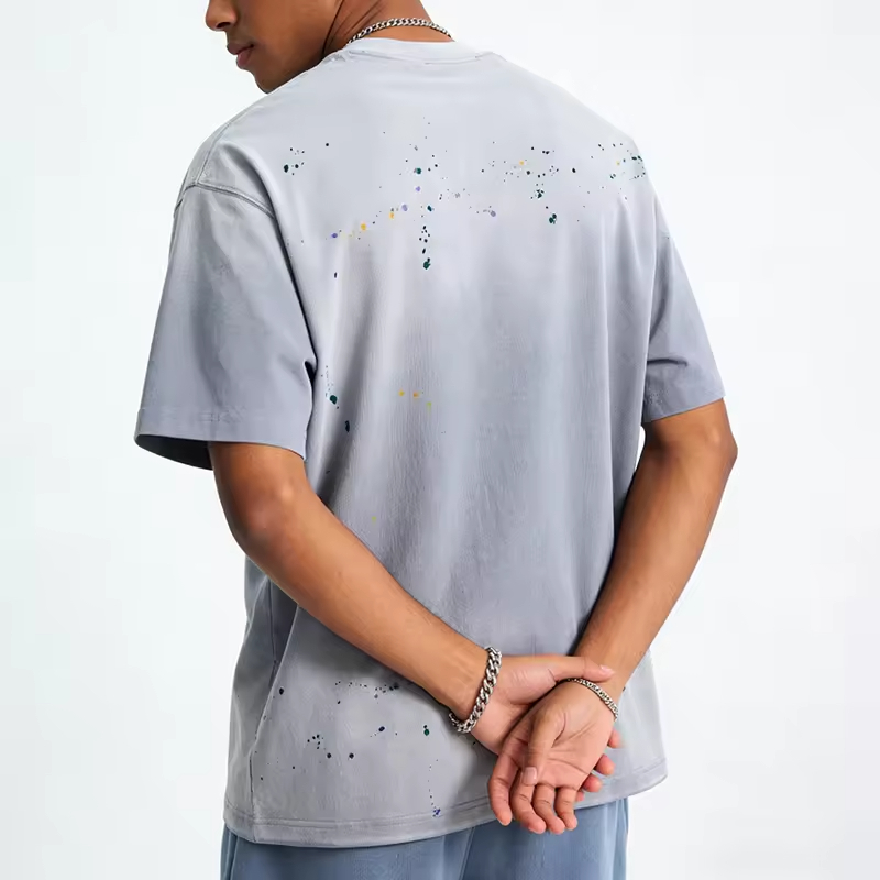 Light Grey Paint Splash Graphic T Shirt