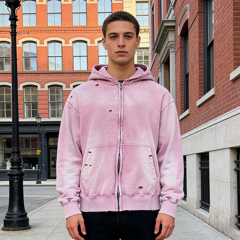 Zip up Distressed Hoodie