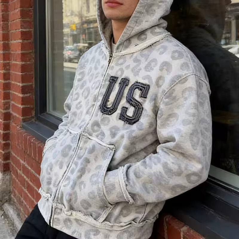 Zip up Embroidered Hoodie Men