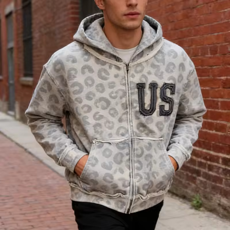 Zip up Embroidered Hoodie Men