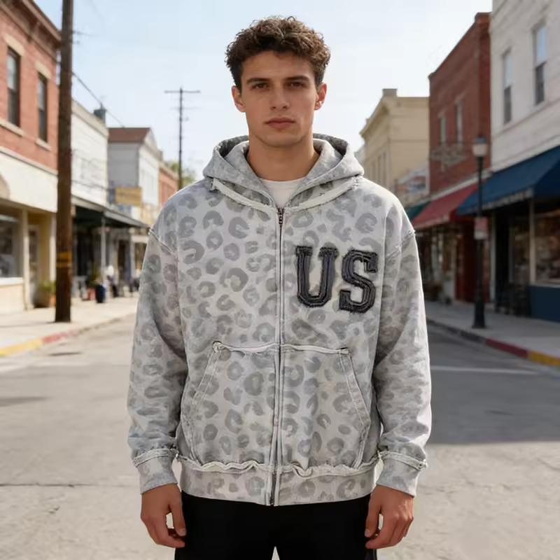 Zip up Embroidered Hoodie Men