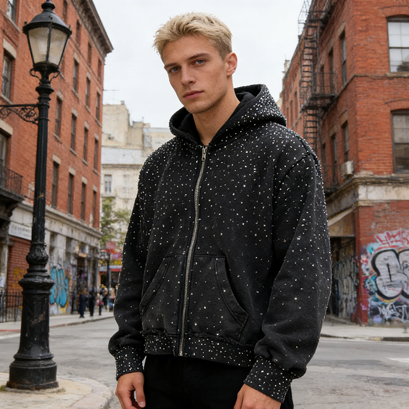 Zip up Rhinestone Hoodie