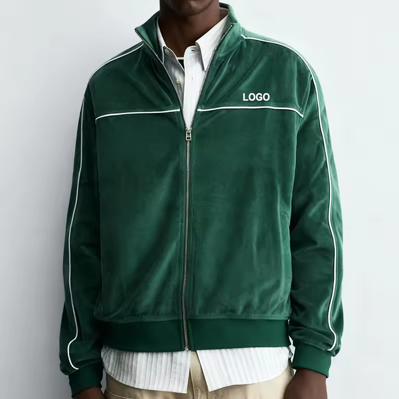 Vintage Sports Streetwear Green Velour Track Jacket