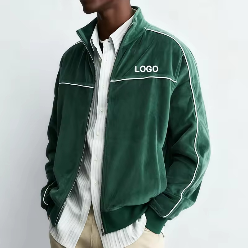 Vintage Sports Streetwear Green Velour Track Jacket