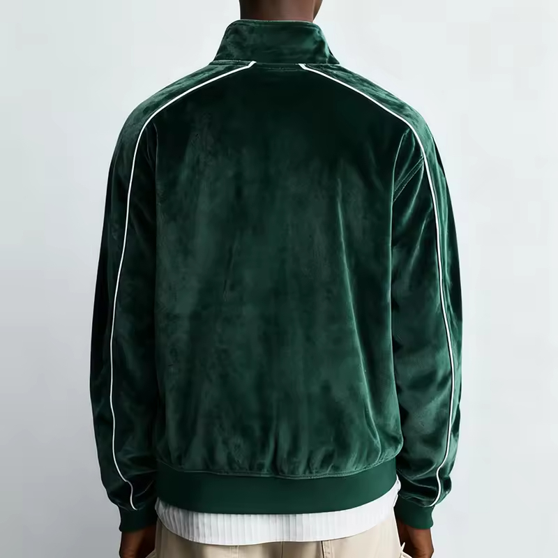 Vintage Sports Streetwear Green Velour Track Jacket